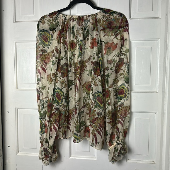Ulla Johnson Bernadette 100% Silk Floral Sheer Blouse Cream Green Freesia 14 - Picture 11 of 16